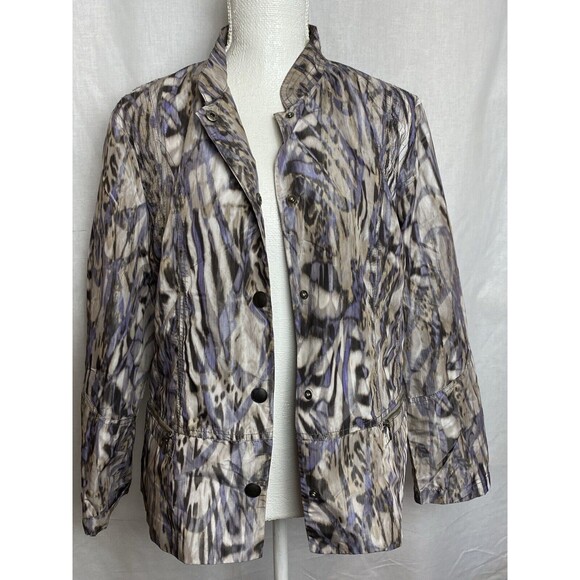 Chico's Womens‎ Blazer Jacket Size 2 Large Button Up Gray Purple Animal Print - Picture 7 of 11